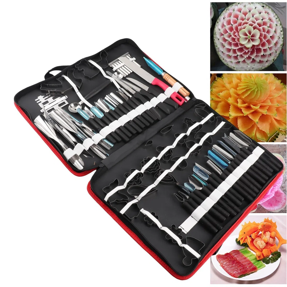 80pezzi Set di Strumenti per Intaglio Culinario, Kit di Coltelli da Intaglio per Guarnire/Tagliare/Sbucciatura Utensili, con Sacchetto di Stoccaggio, per Guarnizioni per Frutta e