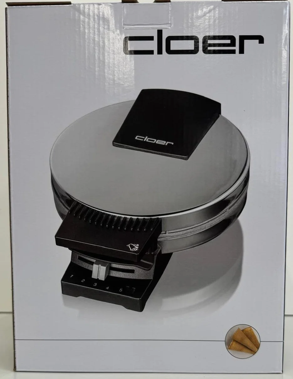 Cloer 285 Piastra per Coni, per coni sottilissimi e croccanti, 800 W, diametro piastra di cottura 15 cm, piastre di cottura pesanti, grado di doratura selezionabile, segnale acustico e spia di cottura