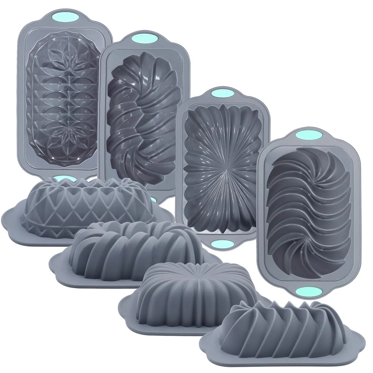 Tongjude 4 pezzi Pan di silicone per la cottura del pane, Pan di cucina antiaderente per il forno, perfetto per pane alla banana, torta di libbre e polpettone, 4 tazze, grigio