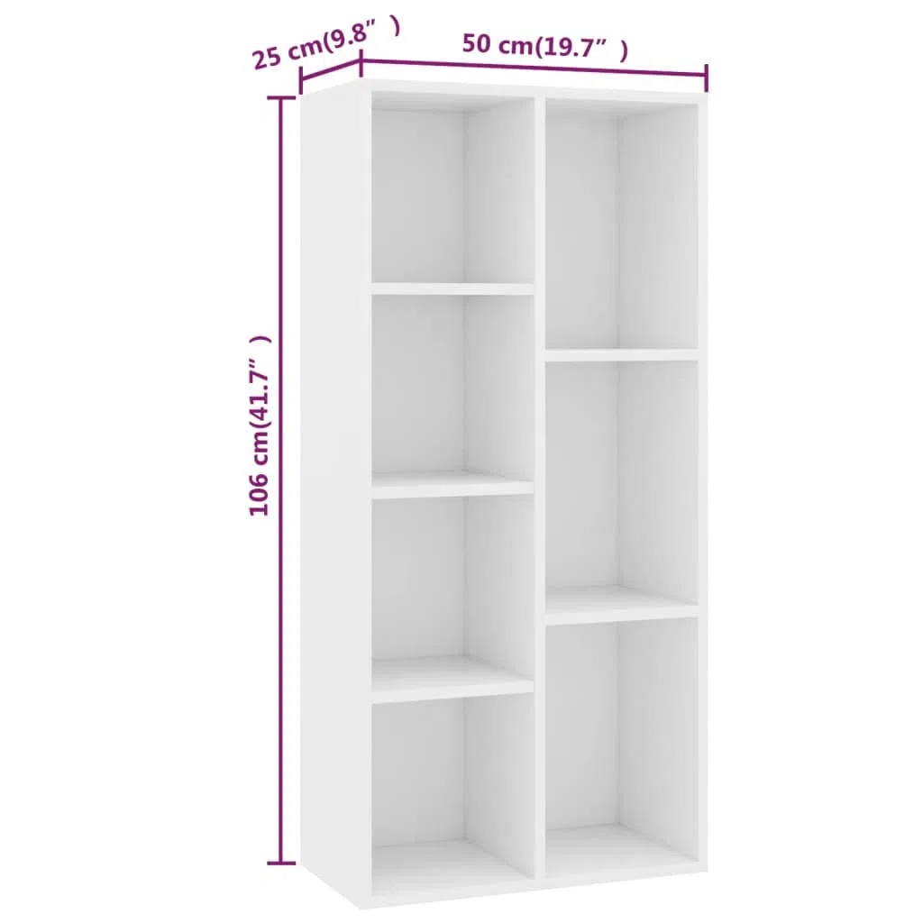 Scaffale decorativo per soggiorno, libreria, ufficio, libreria, bianco, 50 x 25 x 106 cm, materiale in legno, per libri, soggiorno, studio, ufficio
