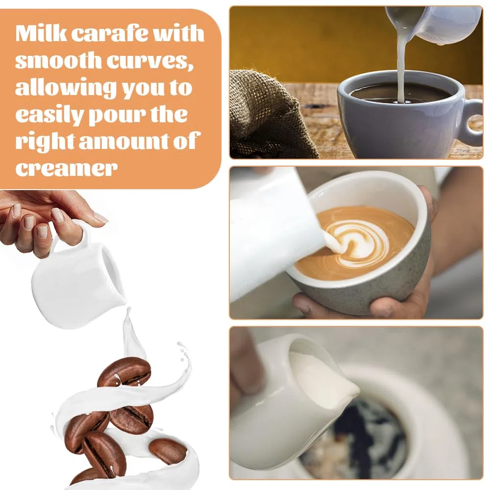 6 Pezzi Mini Brocca per Latte in Ceramica con Manico 90ml Brocca per Salsa da Cucina,Mini Lattiera Bricco Latte Porcellana,Tazza da Caffè e Salse,Piccola Brocca per Caffè,Panna,Latte, Bianco
