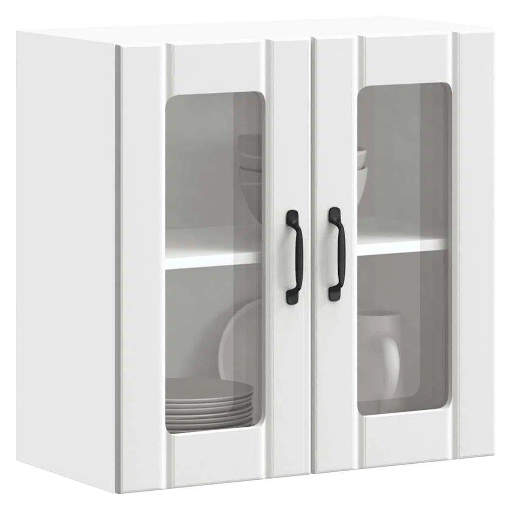 vidaXL Pensile da Cucina con Porta in Vetro Lucca Bianco Truciolato, armadietto pensile Cucina, pensile per Parete Cucina, pensile Cucina a Parete
