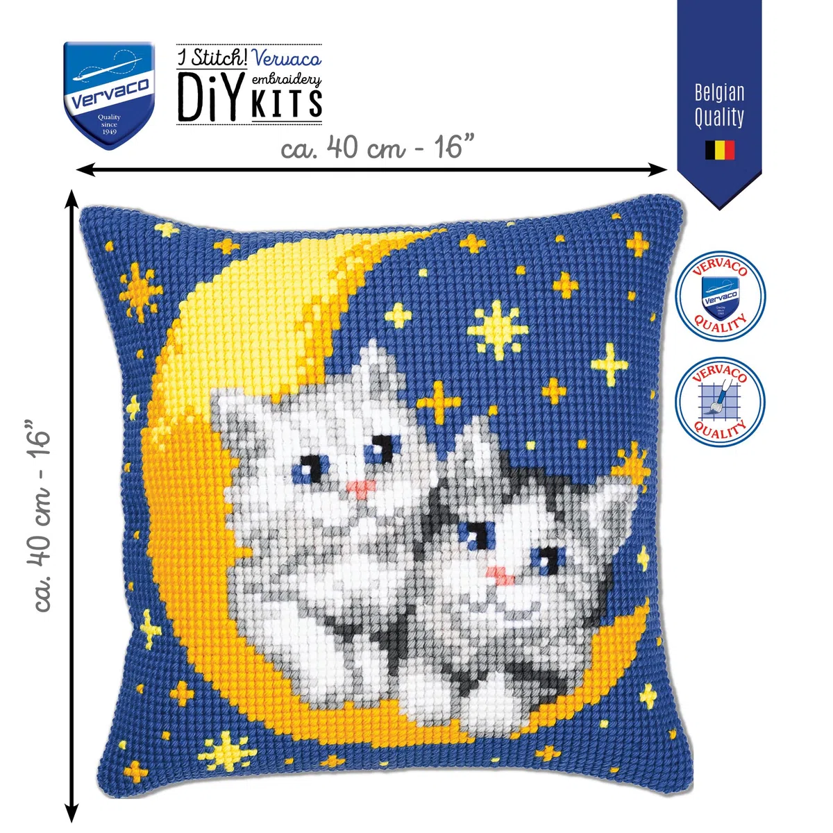VERVACO Kit Cuscino Punto Croce Gatti sulla Luna Set Ricamo Principianti Cuscini Gobelin Decorativi ca. 40 x 40 cm Accessori per Lavoretti Creativi DIY Casa Decor Hobby Adulti Cross Stitch