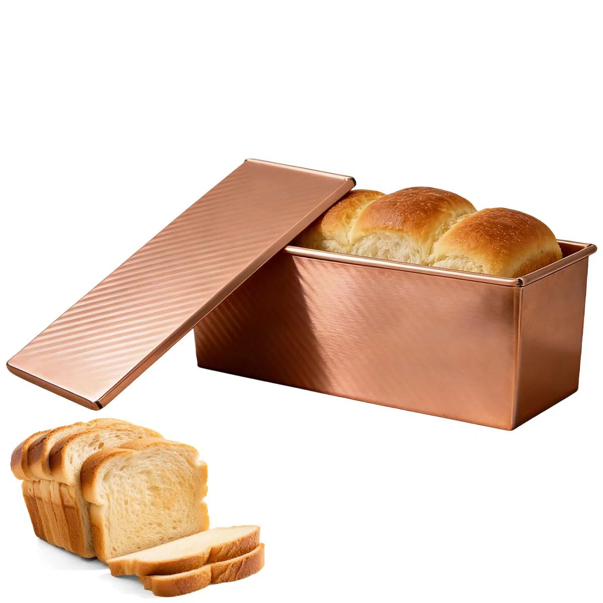 Stampo per Pane Tostato con Coperchio 32x12x11,5cm Teglia Antiaderente per Pane Tostato in Acciaio al Carbonio Stampo Pane in Cassetta con Fori di Ventilazione per Pane Toast e Torte, Oro