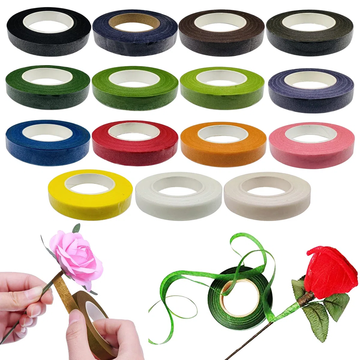 Woohome 15 Rotoli Nastro Fiorista, Floral Tapes per Confezioni di Bouquet, Carta da Regalo e Decorazioni per La Casa di Nozze