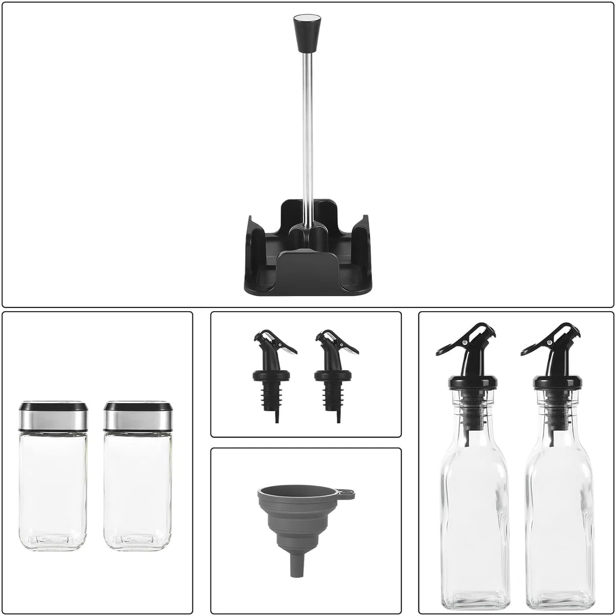 Olio per sale e pepe Set con 2 bottiglie 160 ml e 2 barattoli spezie 120 ml