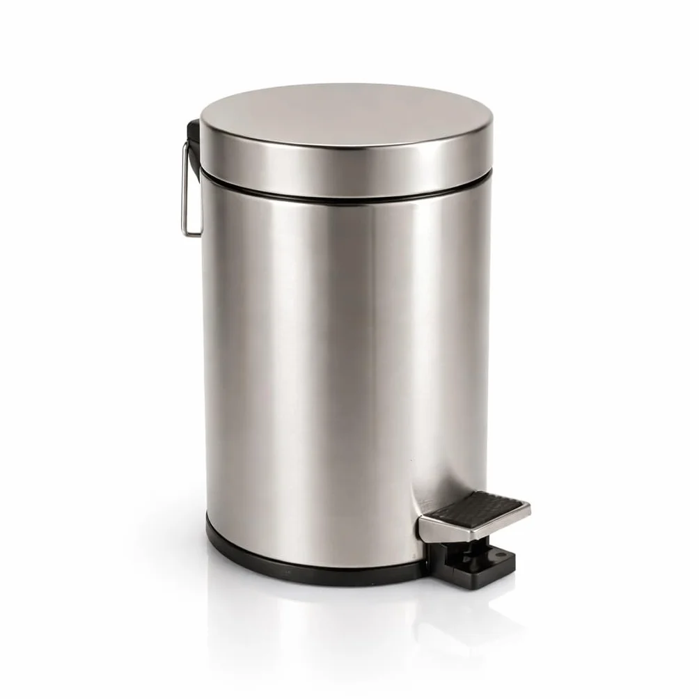 Axentia Pattumiera a pedale in acciaio inox spazzolato opaco, cestino rotondo bagno, cucina, con coperchio e inserto in plastica, ca. 3 l, argento/nero