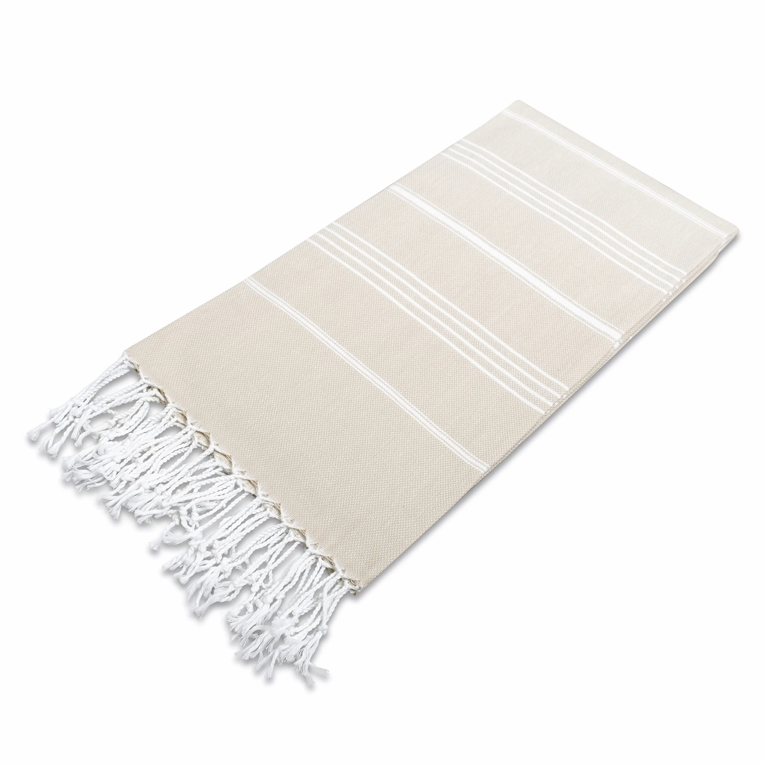 LAYNENBURG Set di 2 telo mare premium con frange annodate a mano - 100% cotone Telo fouta hammam XXL 100x200 cm - OEKO-TEX 100 - telo hamam grande - asciugamano sauna e pestemal (Beige)