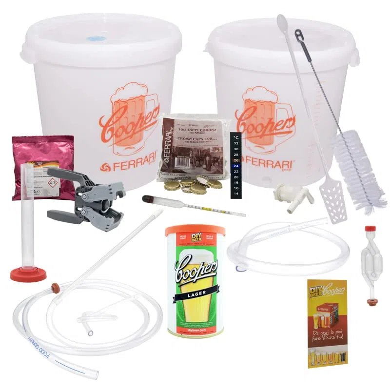VIRSUS Kit Birra ''Lusso'' Artigianale Fai da Te con Malto European Lager + 1 Tappatrice Capsulatrice a 2 Leve e Tappi