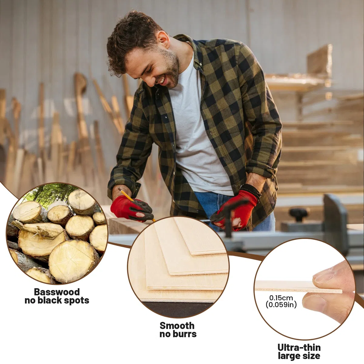 Fogli di Legno di Balsa, 10 Pezzi Compensato di Tiglio 300 x 200 x 1,5 mm Quadrato Sottile Pezzo di Legno non finito non verniciato per modello artigianale fai da te, per aeromobili