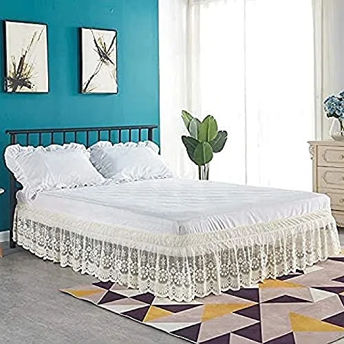 Pizzo Vestiletto,Elastica Avvolgere Mantovana Giroletto Tre Lati Tessuto Gonna da Letto Singolo/Matrimoniali/Una Piazza e Mezzo Elastico Dust Ruffle,Lunghezza 38 cm