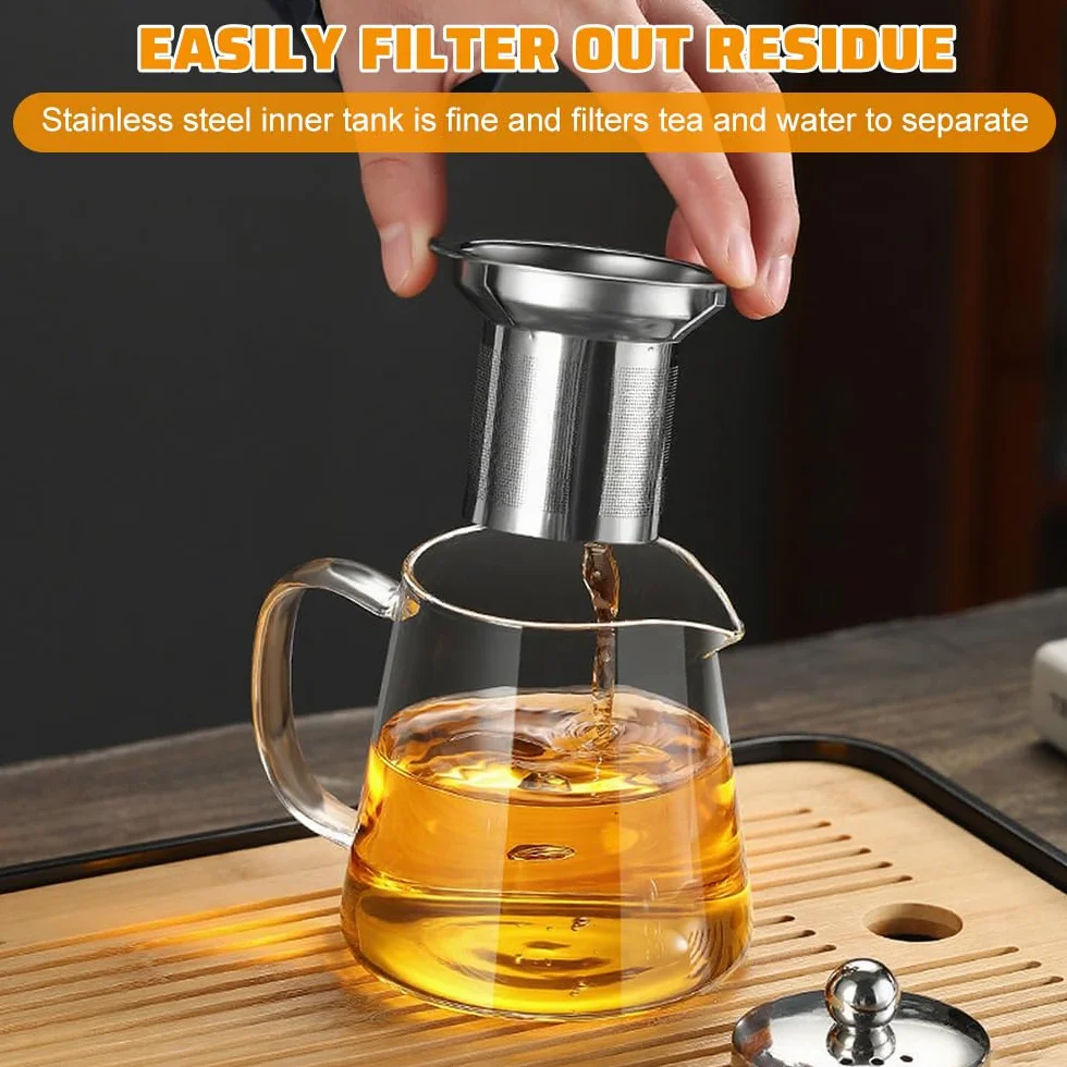 Teiera con Infusore da 450ml Teiera in Vetro Borosilicato con Filtro in Acciaio Inox Teier a in Vetro Resistente al Calore con Pennello per Pulizia per Foglie di Tè Sfuso, Tisane e Caffè
