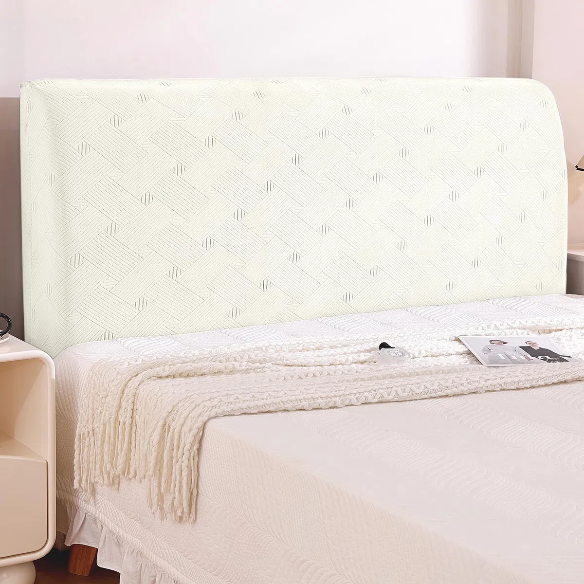 Ystyle Copri Testiera Letto, Copri Spalliera Letto Matrimoniale/Singolo Elasticizzata, Copertura Testata Letto Matrimoniale Lavabile, Headboard Cover Antipolvere Universale(180CM, Bianco)