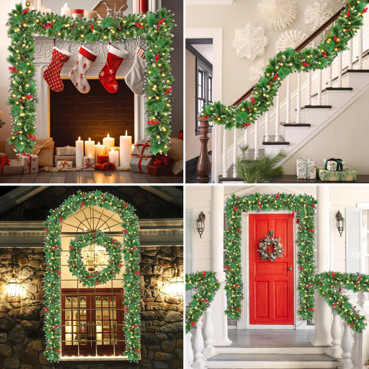 Ghirlanda Natalizia, 2.7M/9 FT Ghirlanda Natalizia per Porta, Ghirlanda Natale con 50 Luci, Ghirlanda di Natale Decorazioni Artificiale per Porta, Scale, Camino, Finestra, Giardino, Interni ed Esterni