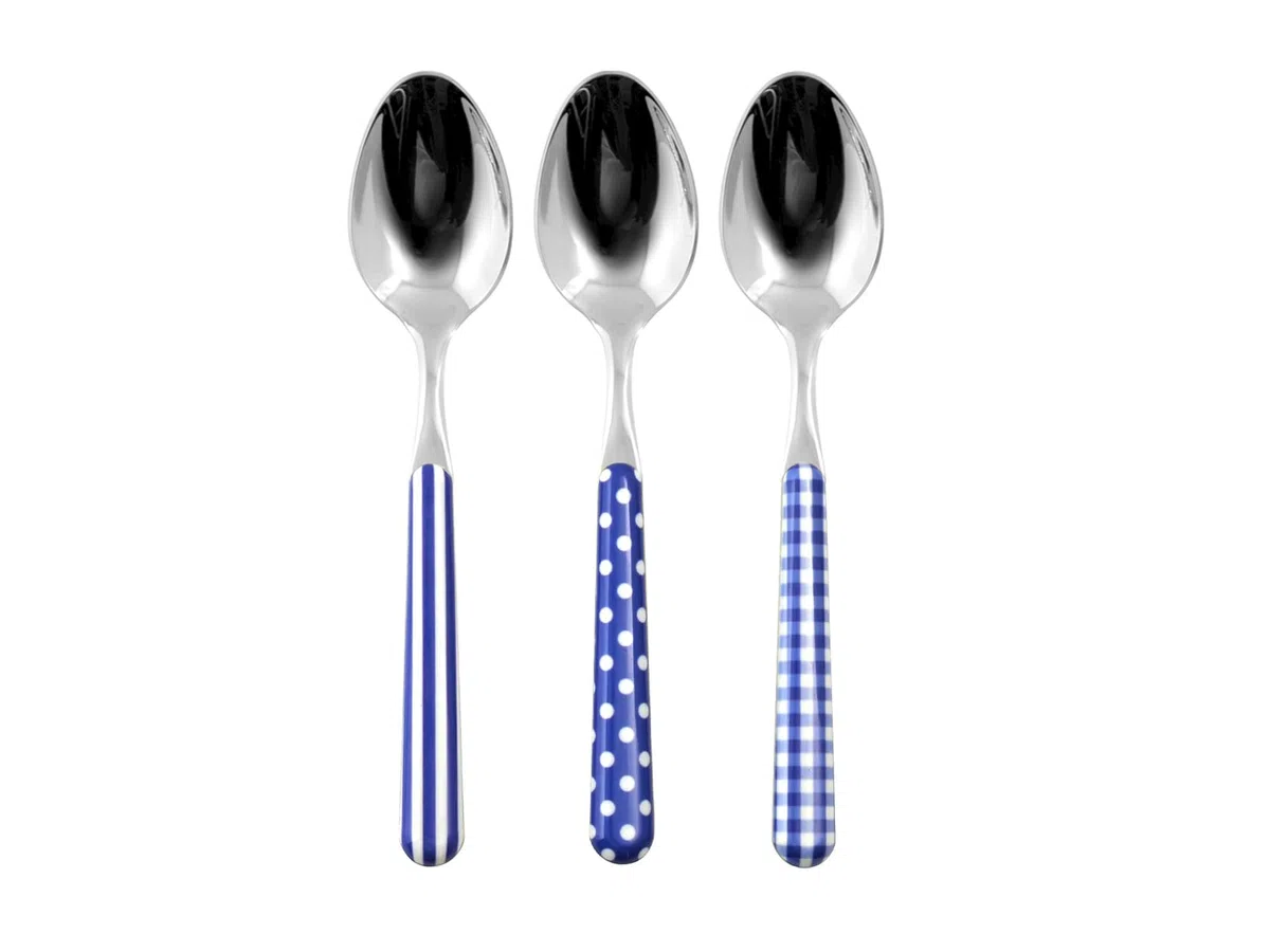 Home Provence Set 6 Cucchiai da Tavola in Acciaio Inox, Manico Decorato Blu con Fantasie Assortite, Lavabili in Lavastoviglie