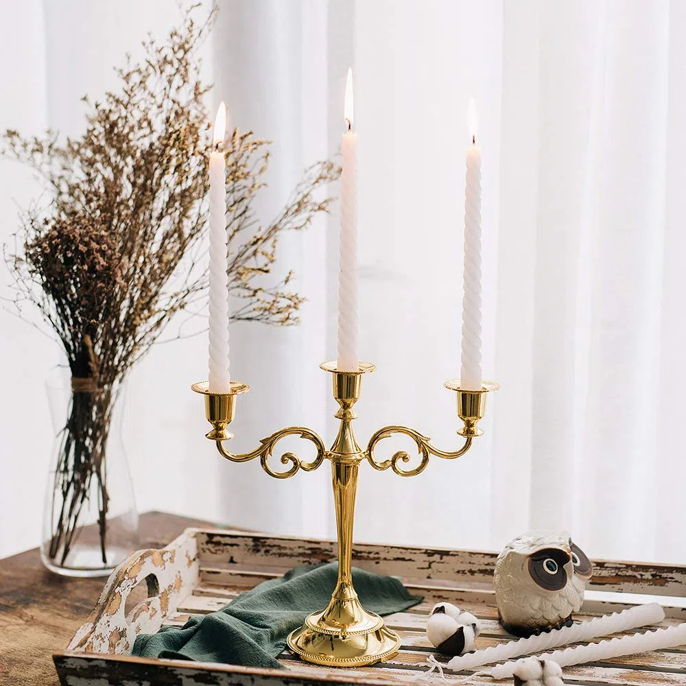 Sziqiqi Candelabro oro, Candelabri In lega di zinco, Candelabro 3 braccia della cena a lume di candela, ornamento casa creativo