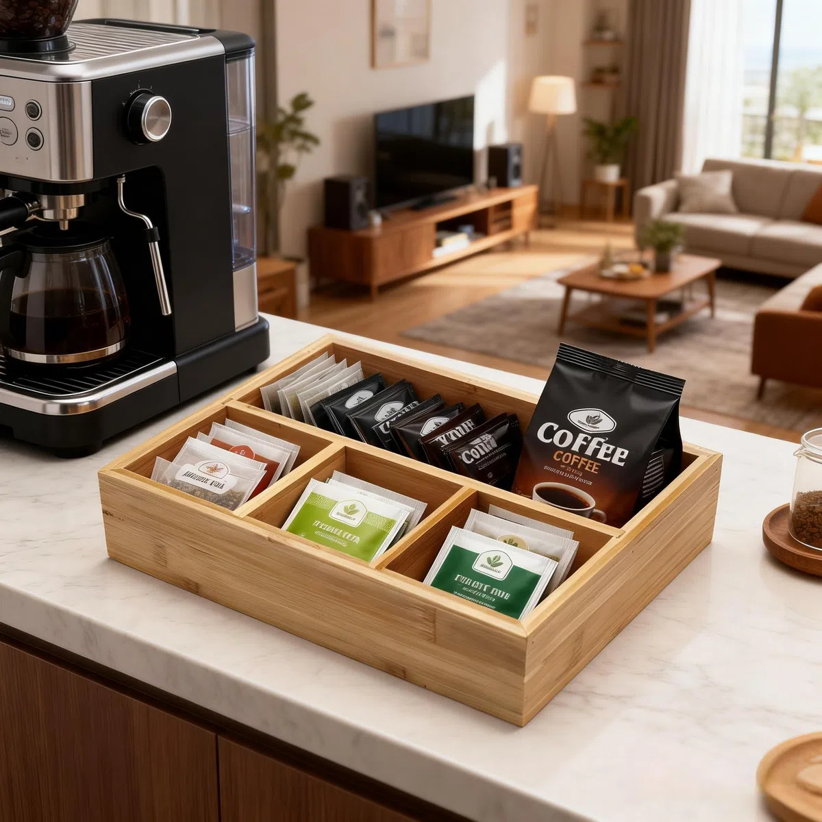 Porta bustine di tè, contenitore per bustine di tè in bambù, cestino per tè, organizer per pacchetti di zucchero, organizer per condimenti per caffè