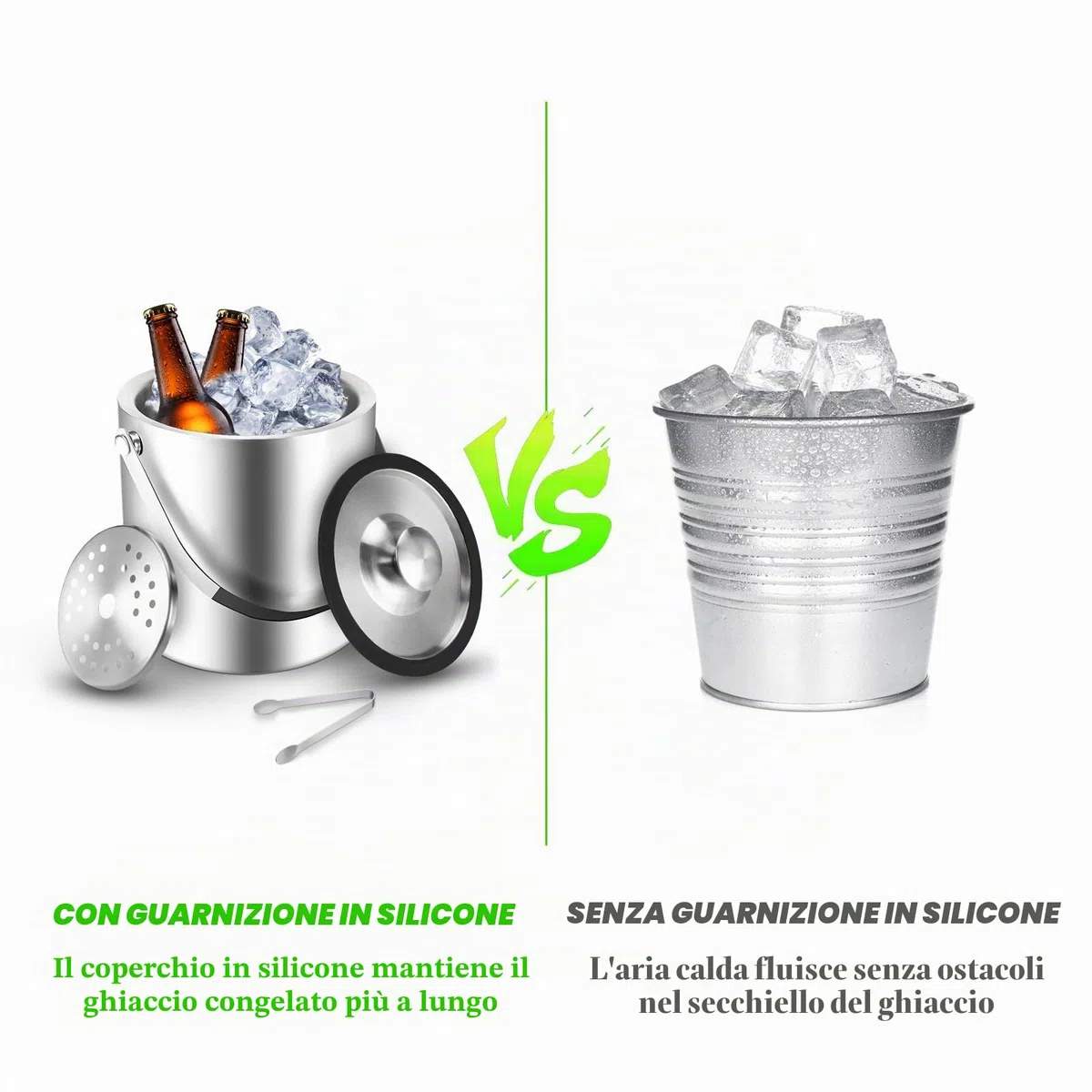 Sprifityy 3,2L Secchiello per Ghiaccio a Doppia Parete in Acciaio Inox,con Coperchio in Silicone, pinze e Filtro,Secchiello Ghiaccio Acciaio Inox,Ideale per Famiglie e Bar