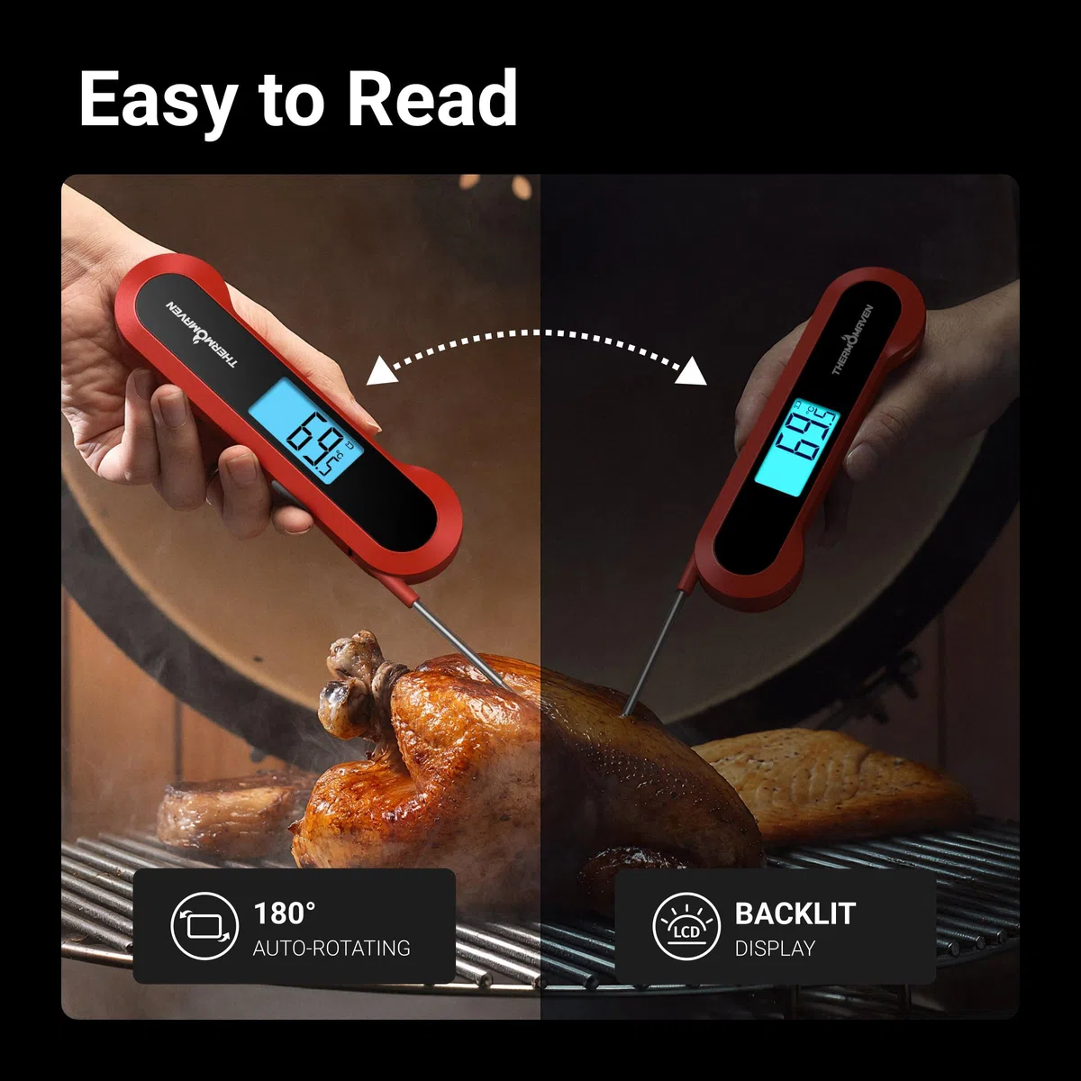 ThermoMaven F1 - Termometro digitale professionale per carne, visualizzazione istantanea 0,5 s, precisione ±0,3 °C, certificato NIST & NSF, impermeabile IP67, sonda girevole a 180°, termometro per