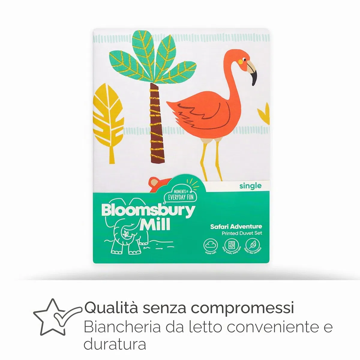 Bloomsbury Mill - Set Copripiumino Singolo Animali del Safari e Giungla - Lenzuola Letto Singolo Reversibile Per Ragazzi e Ragazee - Set di biancheria da letto per bambini - 135 x 200 cm e Federe