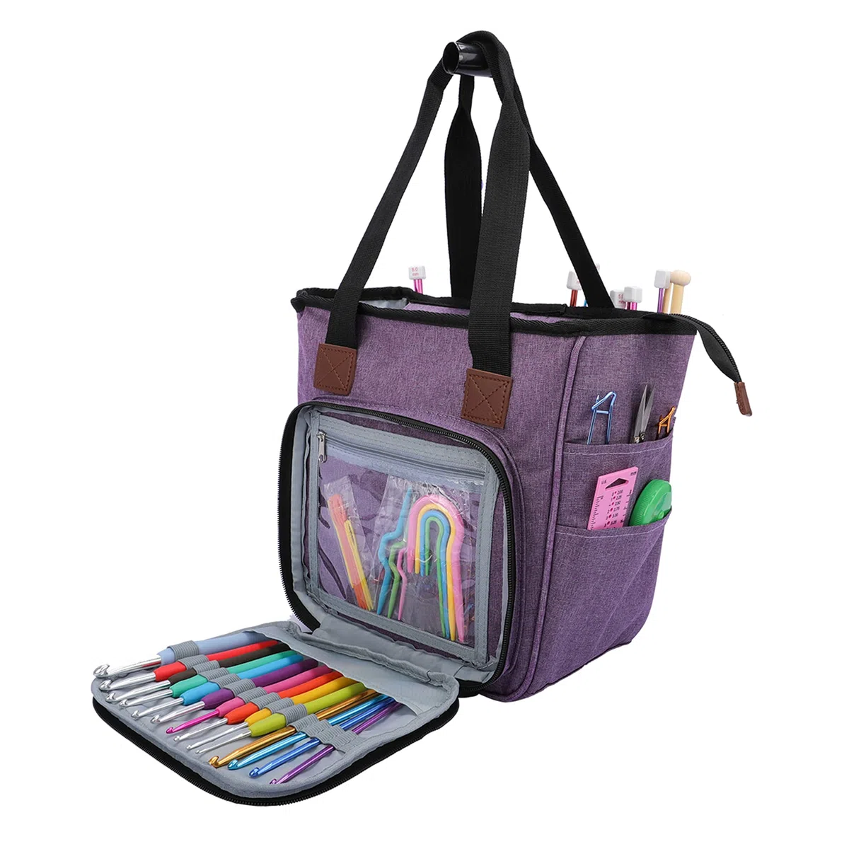 Borsa per Maglieria, Borsa Porta Lavoro a Maglia, con Quattro Scomparti, per matasse di Filati, Porta uncinetti, Ferri Maglia e Altri Piccoli Accessory