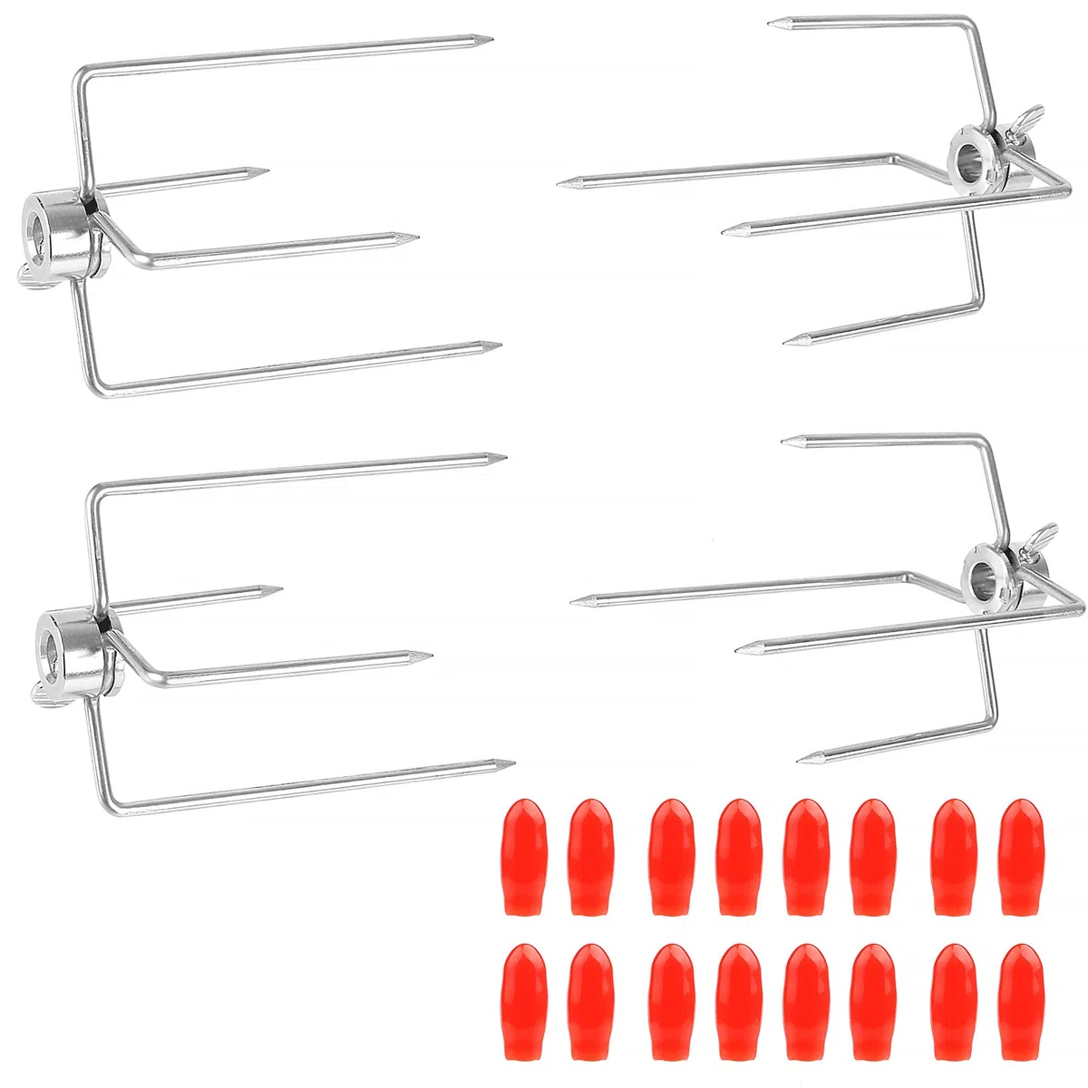 CPROSP 4PCS Forchetta di Carne per Girarrosto con Diametro 12mm con Vite di Bloccaggio con Coperchio di Protezione Rosso