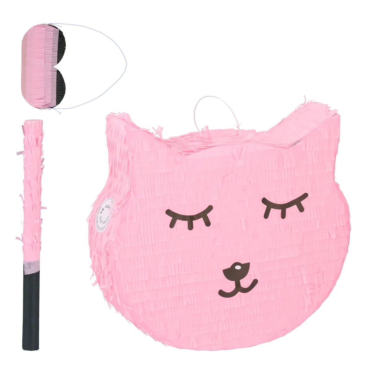Relaxdays Pignatta Gatto, Piñata Vuota, Set con Bastone e Maschera, Gioco Compleanno Bambini HLP: 34 x 37 x 9,5 cm, Rosa