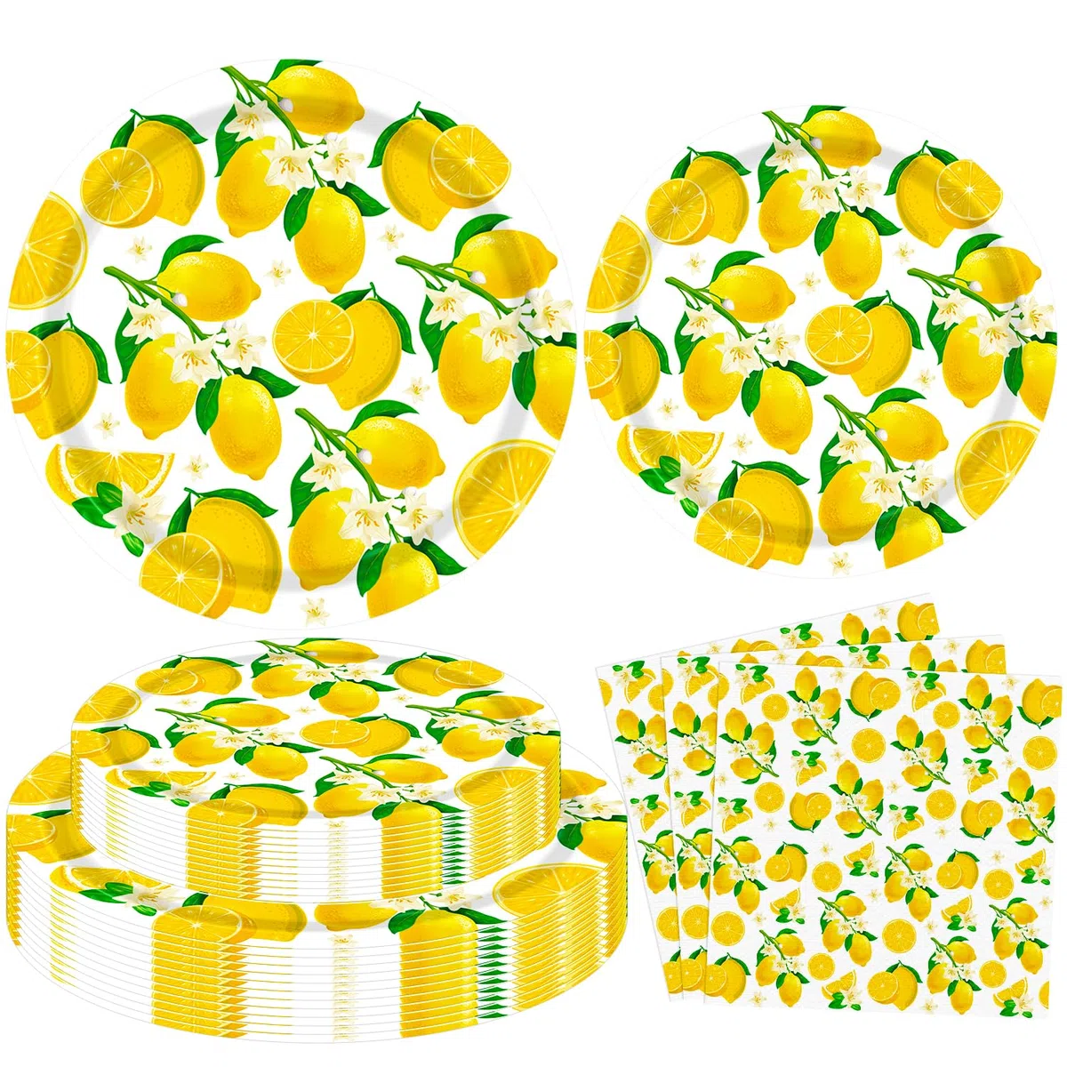 120 pacchetti di decorazioni per la festa del limone Decorazioni per la festa di compleanno a tema limonate Stoviglie a tema limoni gialli - tovaglioli per matrimonio, doccia e accessori