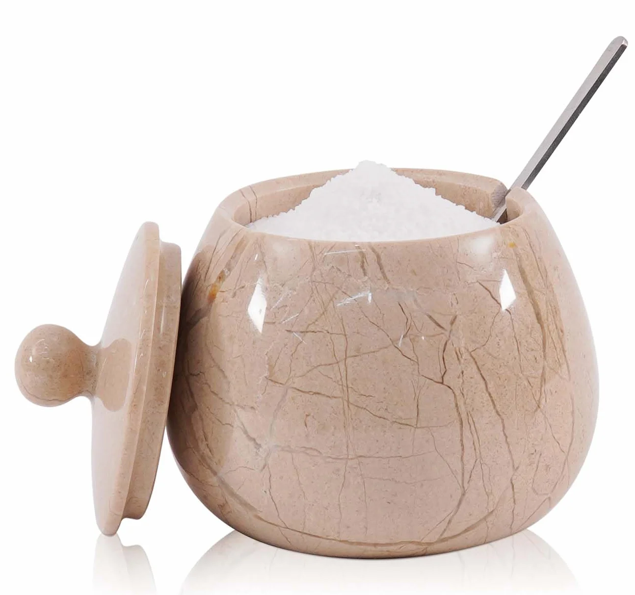 MARBLE RANGE Saliera in marmo con coperchio 11,4 cm Verona fatta a mano sale e pepe, porta sale con coperchio e cucchiaio, cantina sale per cucina, contenitori per sale e pepe