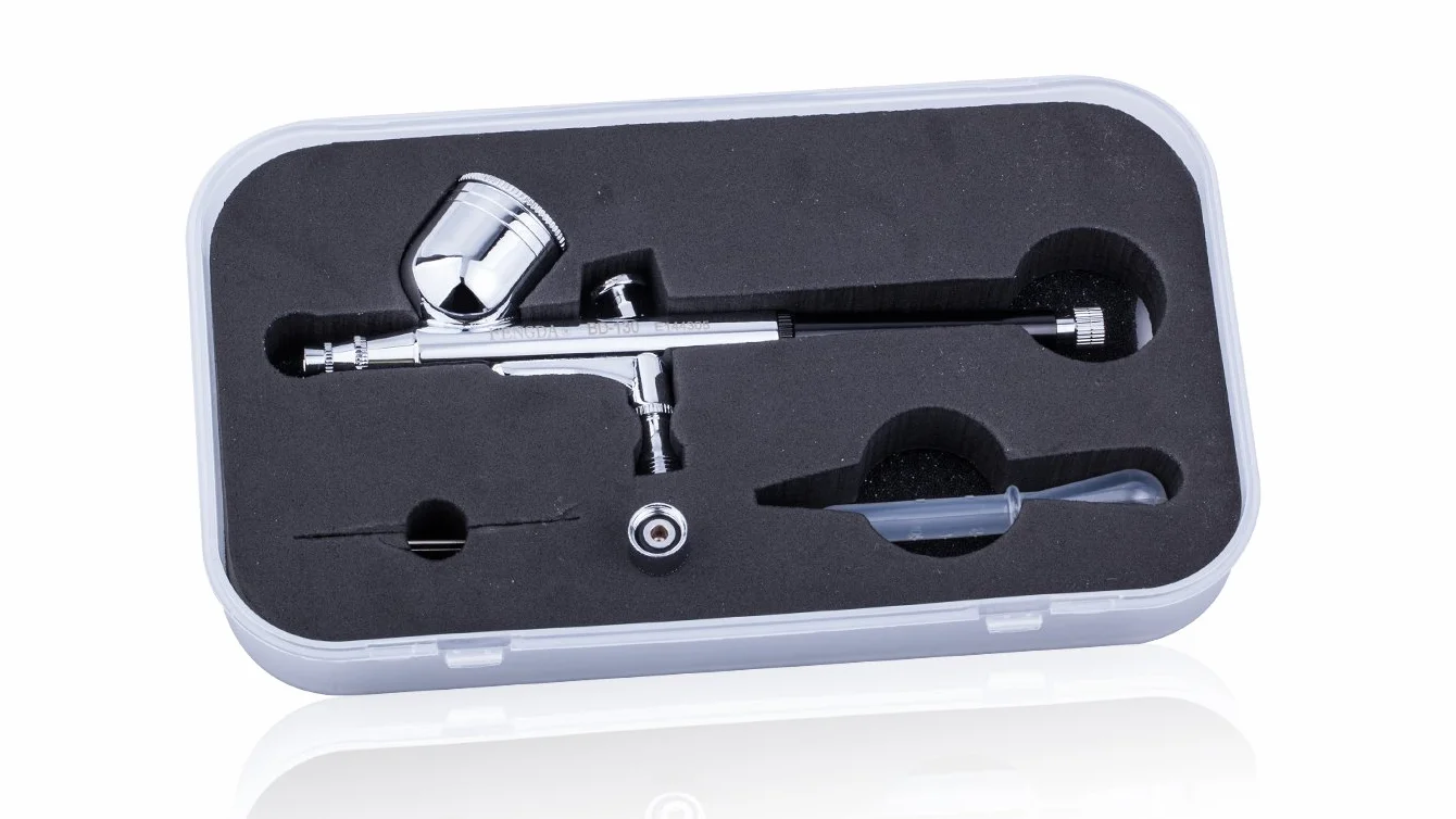 Fengda Kit aerografo di base con compressore FD-18-2 con potente pressione di esercizio e forte flusso d'aria, aerografo FE-130, manuale e accessori, Grigio