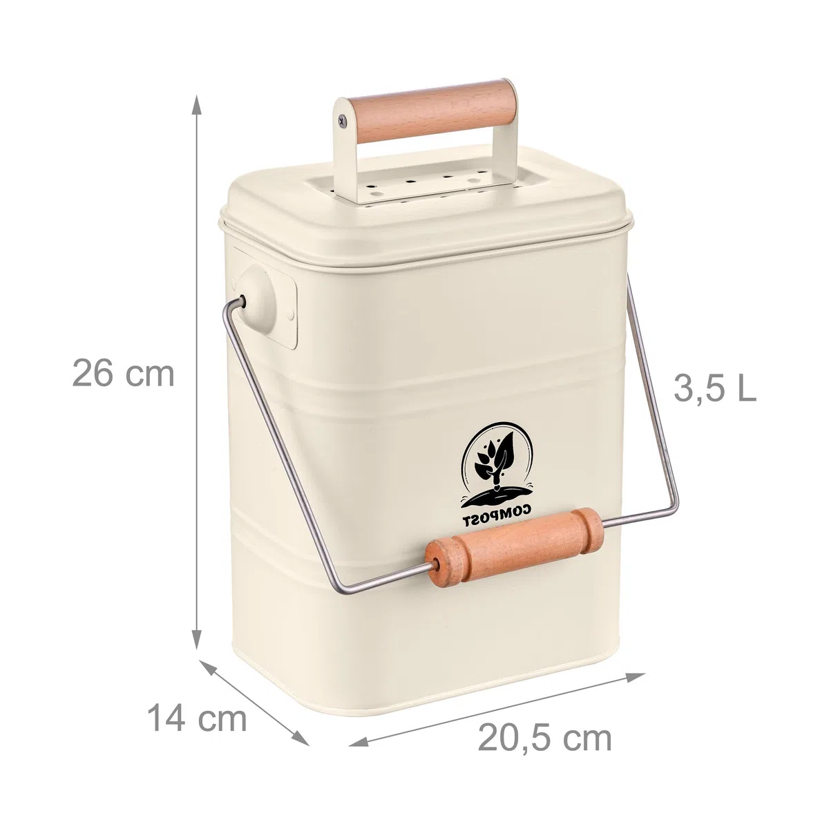 Relaxdays Pattumiera da Cucina per Umido con 2 filtri antiodore, 3,5 L, con Secchio Compost, Dimensioni 26x15,5x20 cm