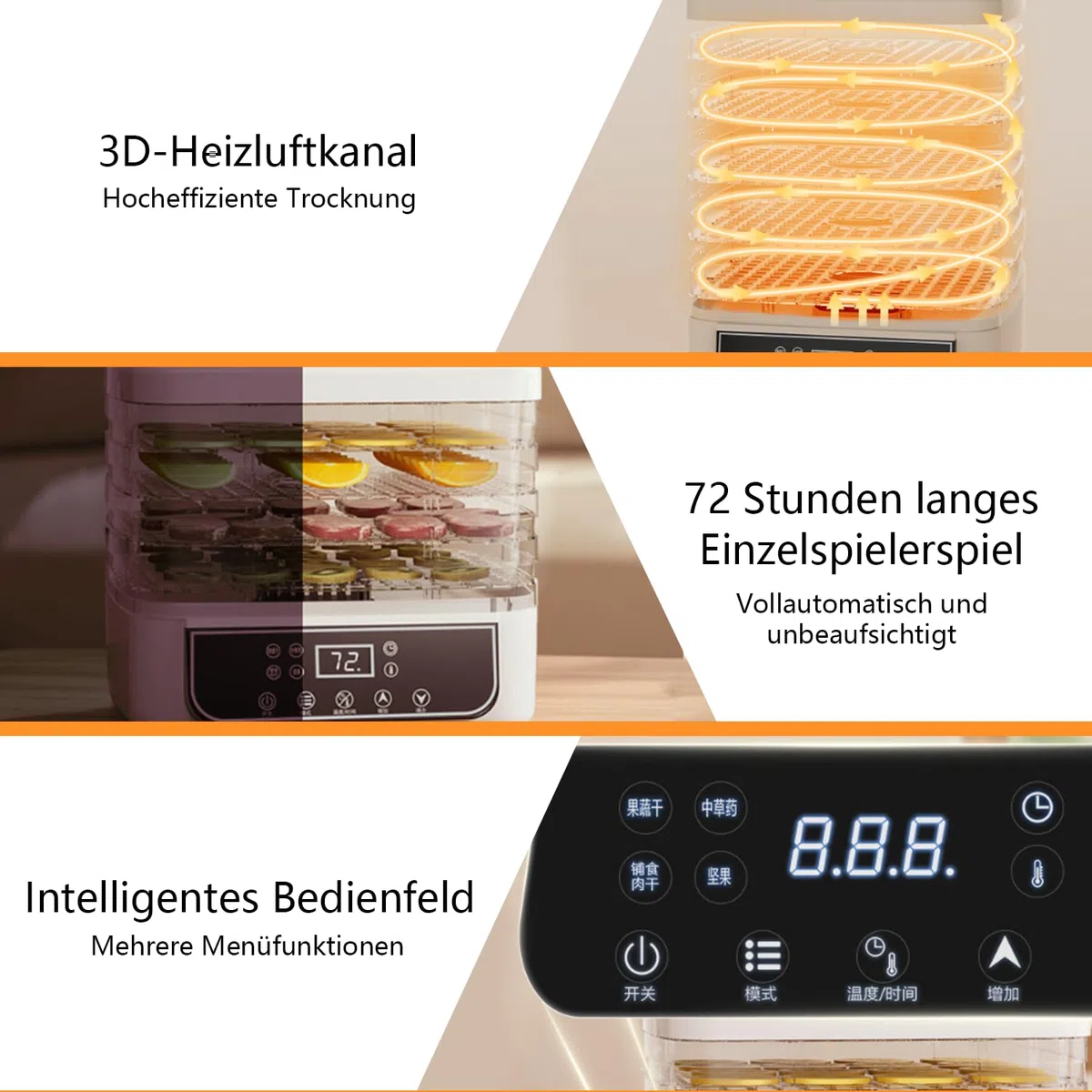 Essiccatore per frutta multifunzione con 5 scomparti, timer 72 ore, essiccatore per frutta con indicatore LED, essiccatore per carne, pesce, verdure