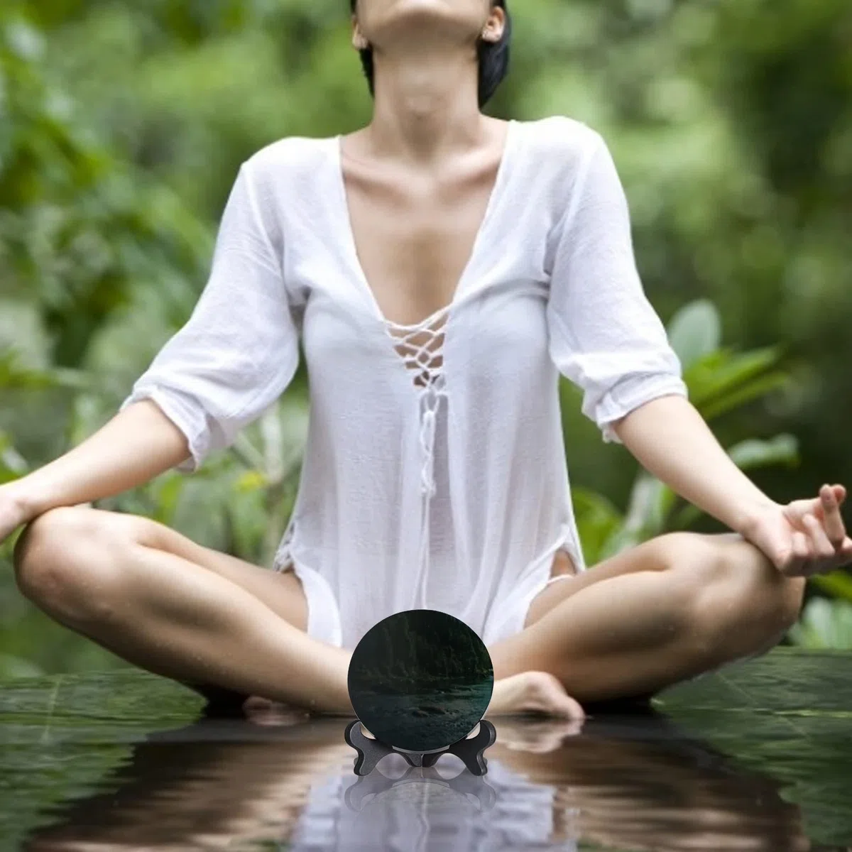 Specchio in ossidiana nera, Specchio per interni in ossidiana nera, Specchi energetico con supporto(10cm)