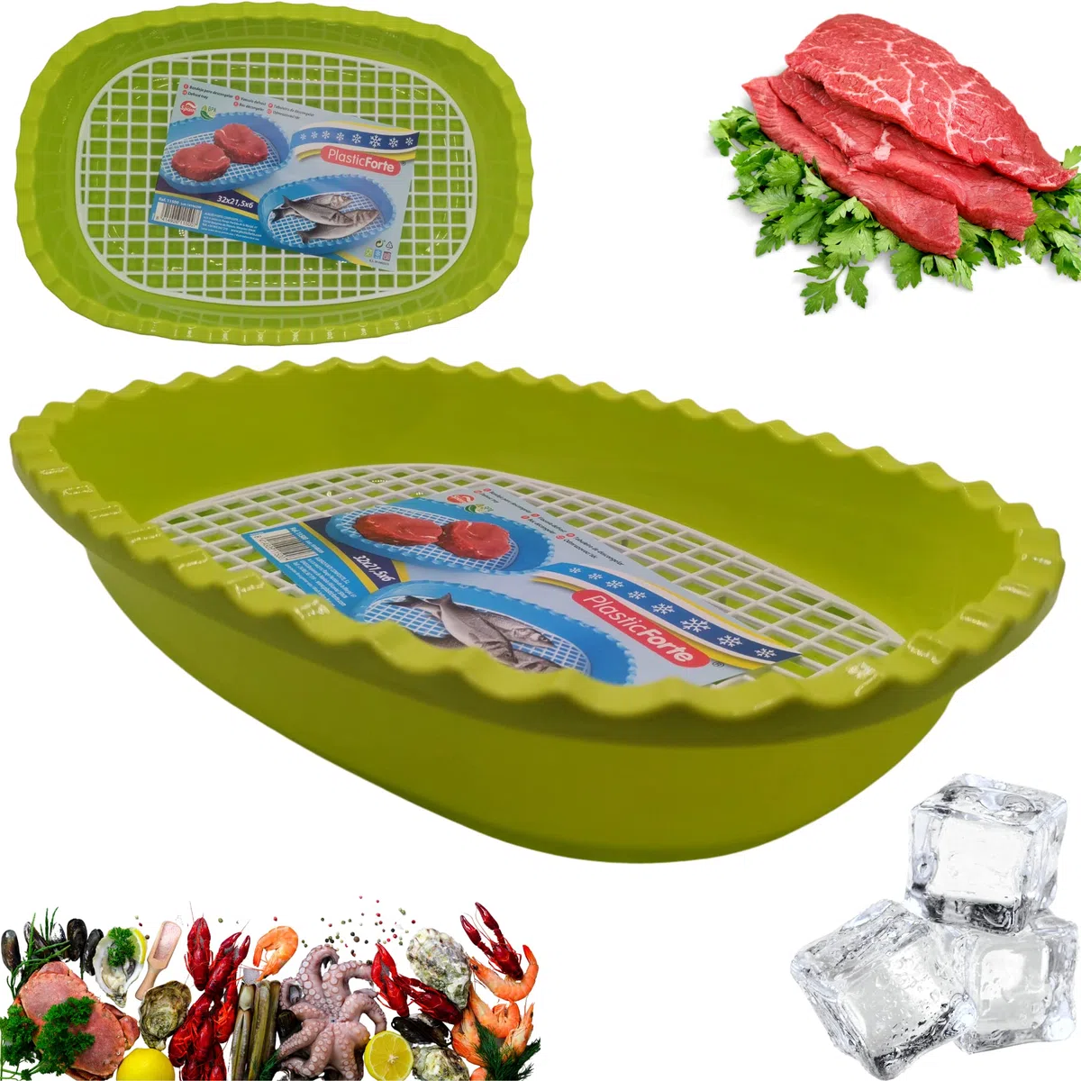 Vassoio Sbrinamento Cibo Contenitore Plastica Griglia Sbrinamento Rapido (Verde)
