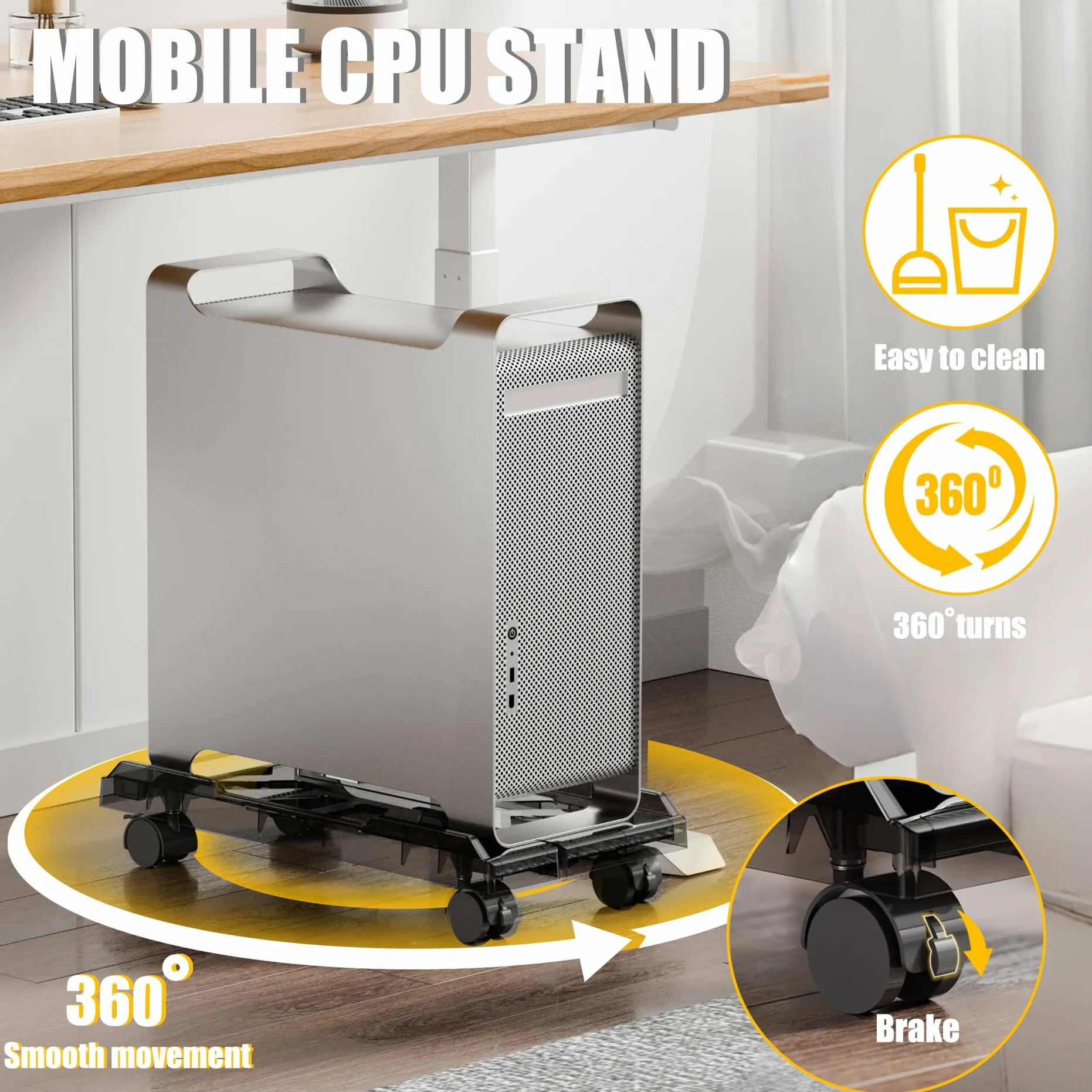 Supporto per Computer Desktop,CPU Holder Cart,Supporto per PC con rotelle Bloccabili,Dimensione Regolabile Adatto alla Maggior Parte dei Computer-Nero