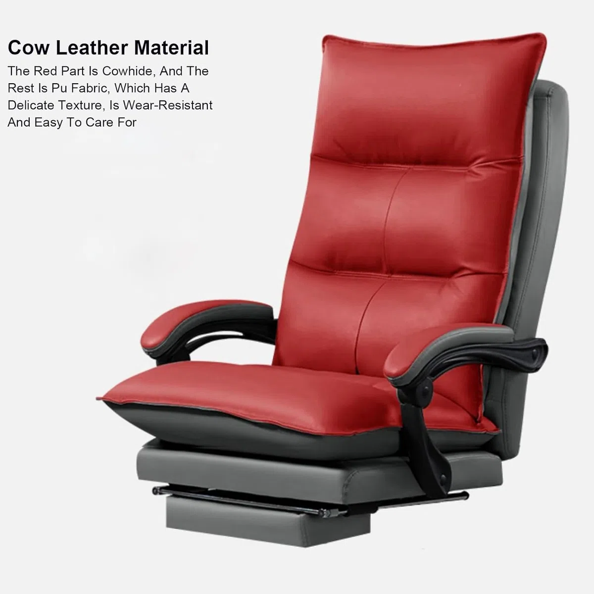 Sedia da ufficio in pelle autentica ergonomica con poggiapiedi retrattile che si reclina completamente la sedia del computer executive posteriore per comodi attività di attività per boss girevoli
