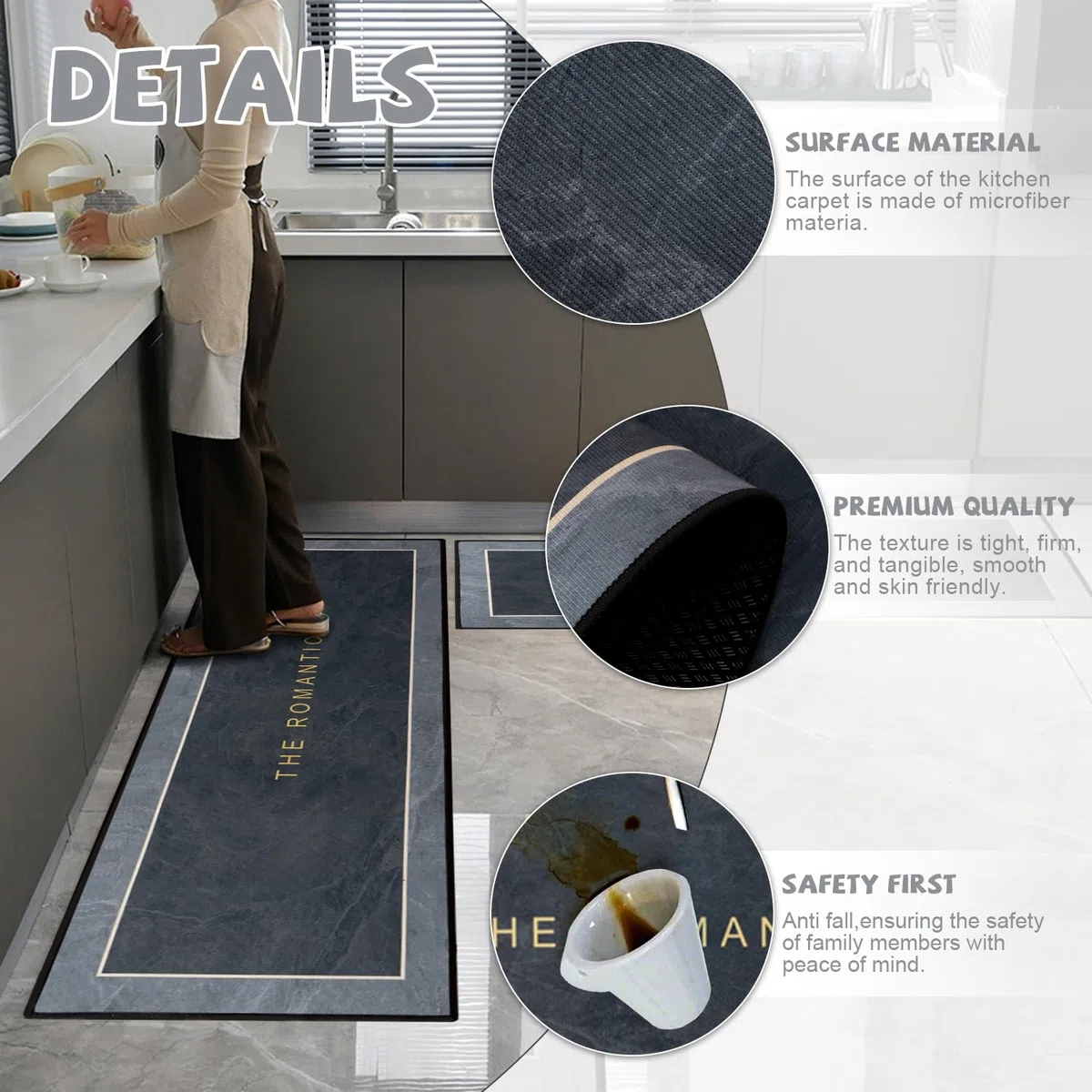 Tappetini da Cucina 2 pezzi, Tappeto Cucina Antiscivolo, Antiscivolo Impermeabile PVC Tappeti da Cucina, Lavabile, Adatto per Corridoi, Cucine, Bagni, 43x75+43x120cm