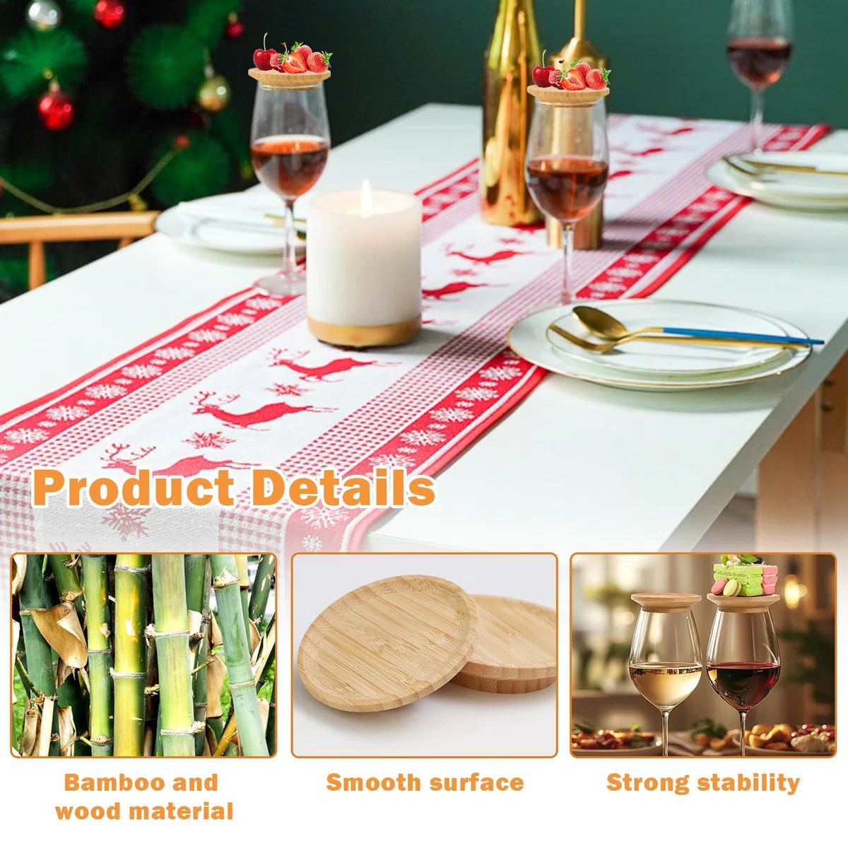 6 bicchieri da vino in legno, decorazione per bicchieri da vino, topper in legno, per dolci, piatti da antipasto