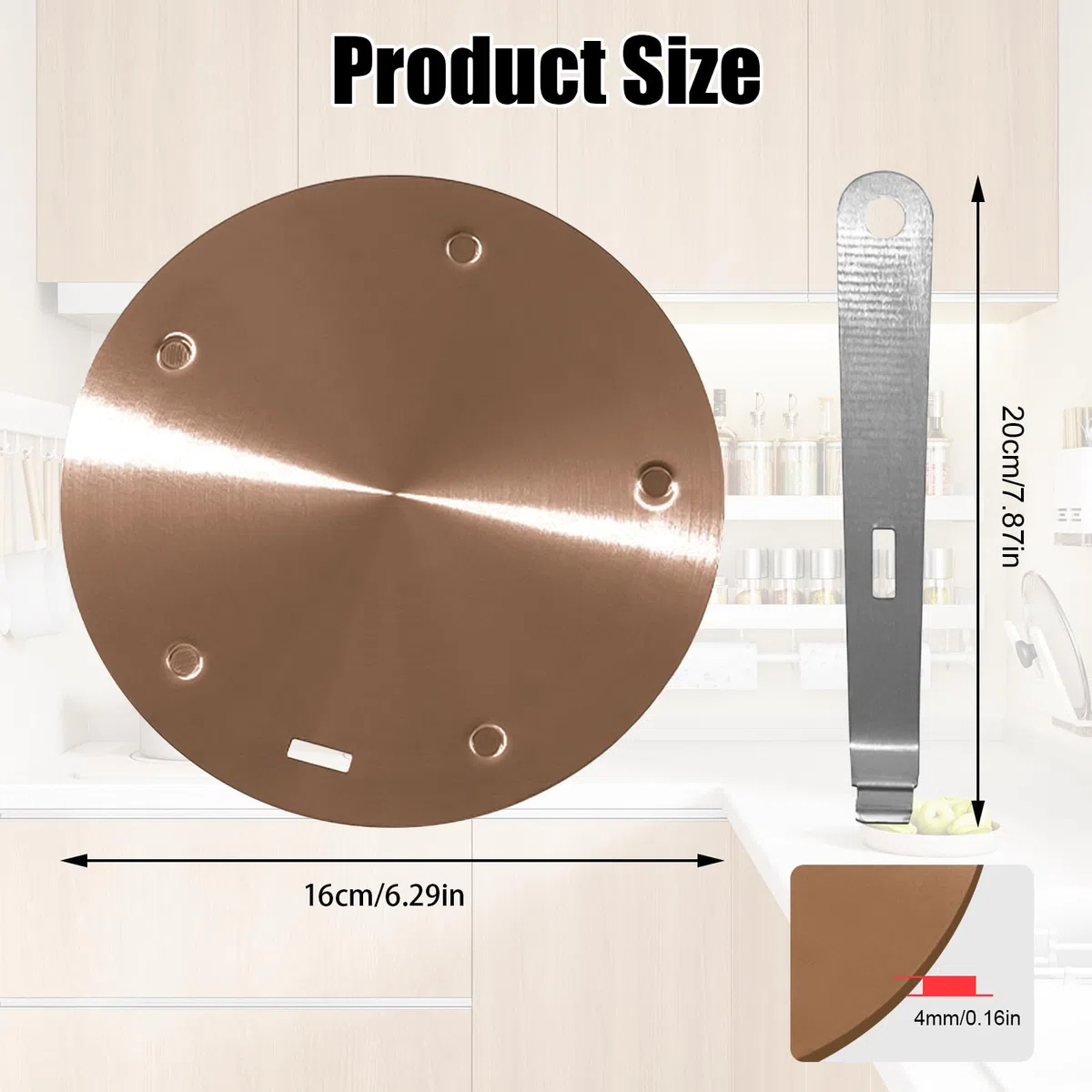 BigKing Piastra di Diffusione di Calore 16cm, Adattatore di Induzione, Disco convertitore di Piastra di Cottura a Induzione con Maniglia Rimovibile Isolante (Oro rosa)