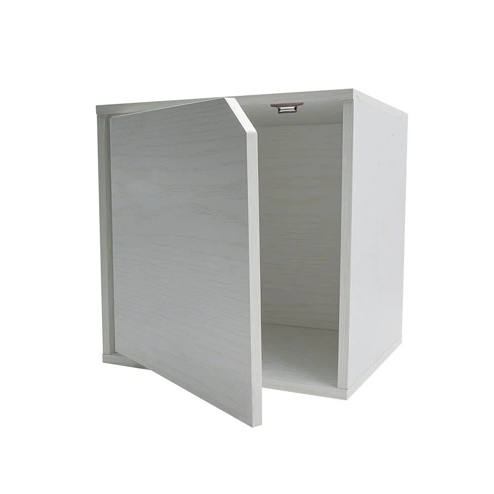 Mediawave Store - Cubo Modulare Libreria Cemento Frassinato Anta Apribile CUBE STACK 13232, per Spazi Interni, Mensola da Parete per Ingresso, Soggiorno, Camera da letto, Cameretta (Bianco)