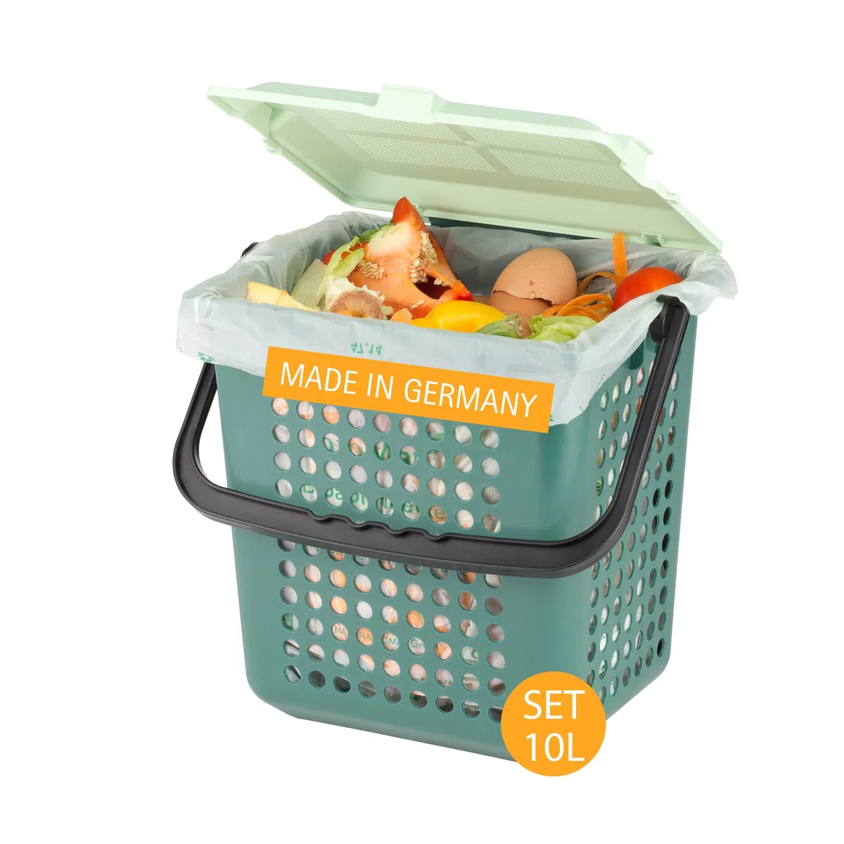 bioMat Airbox Cestino Umido, incl. Sacchetti Compostabili da 10 l (52 Sacchetti con Maniglia), Riduce gli Odori, Made in Germany