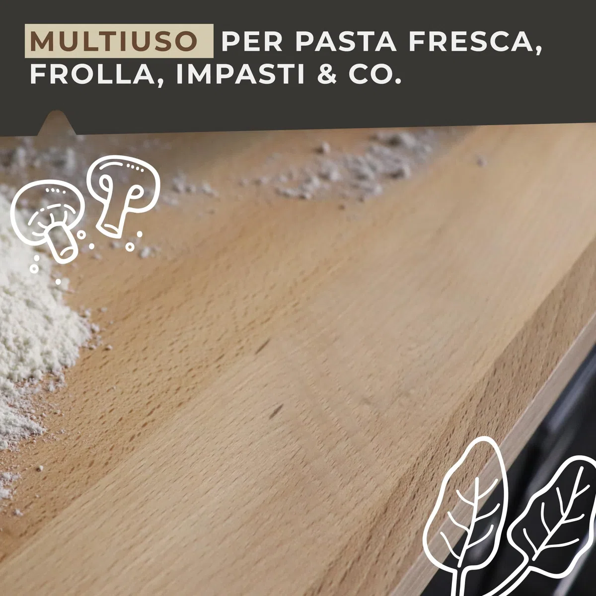 Fackelmann Tagliere spianatoia in Legno di Faggio 40 x 40 cm, Facile e Comodo da usare per Impasti e preparazione di Pasta Fresca, Taglia Unica, con rialzi di appo
