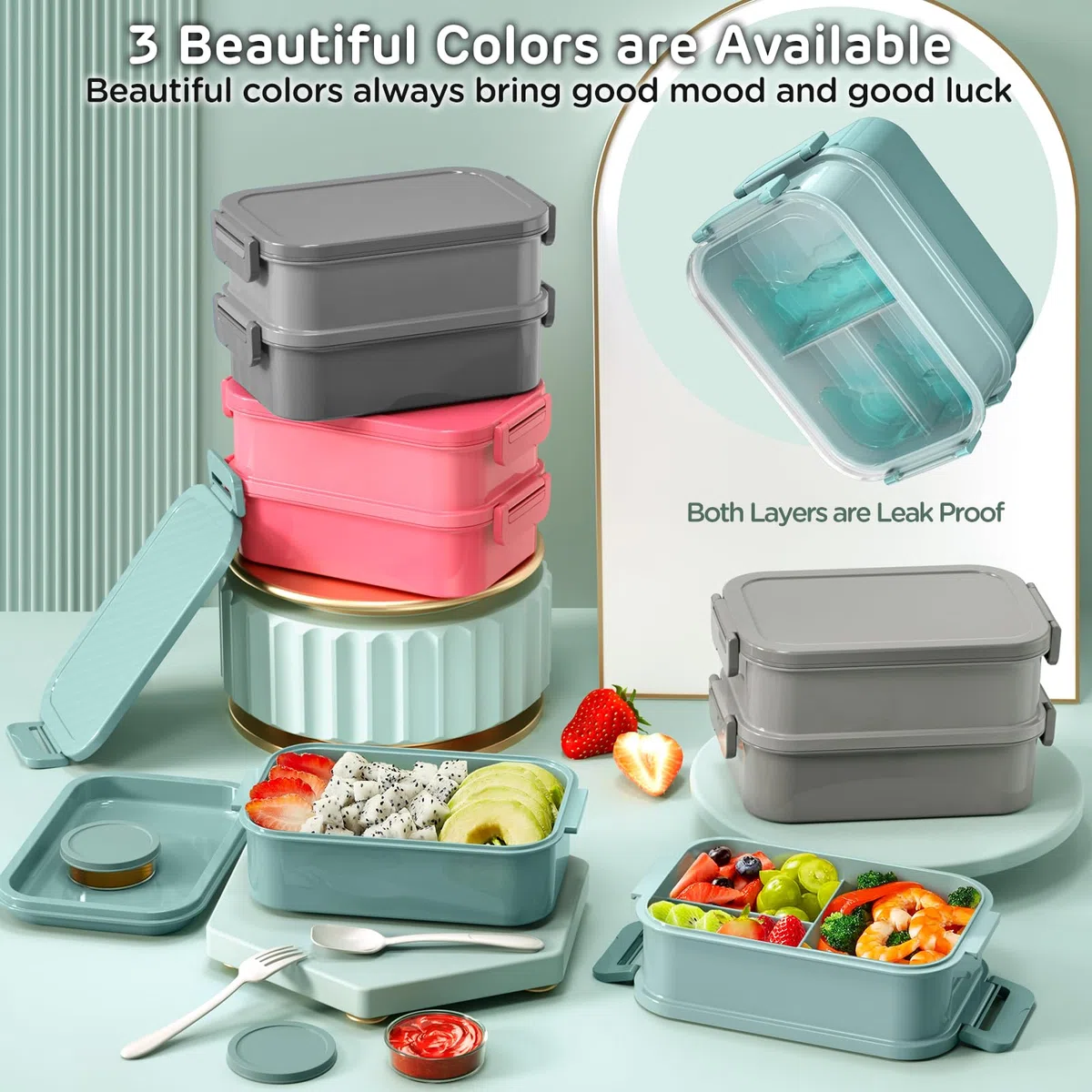WayEee Contenitore per il pranzo per adulti, 2130 ml, grande, a prova di perdite, senza BPA, per ufficio, scuola (verde)