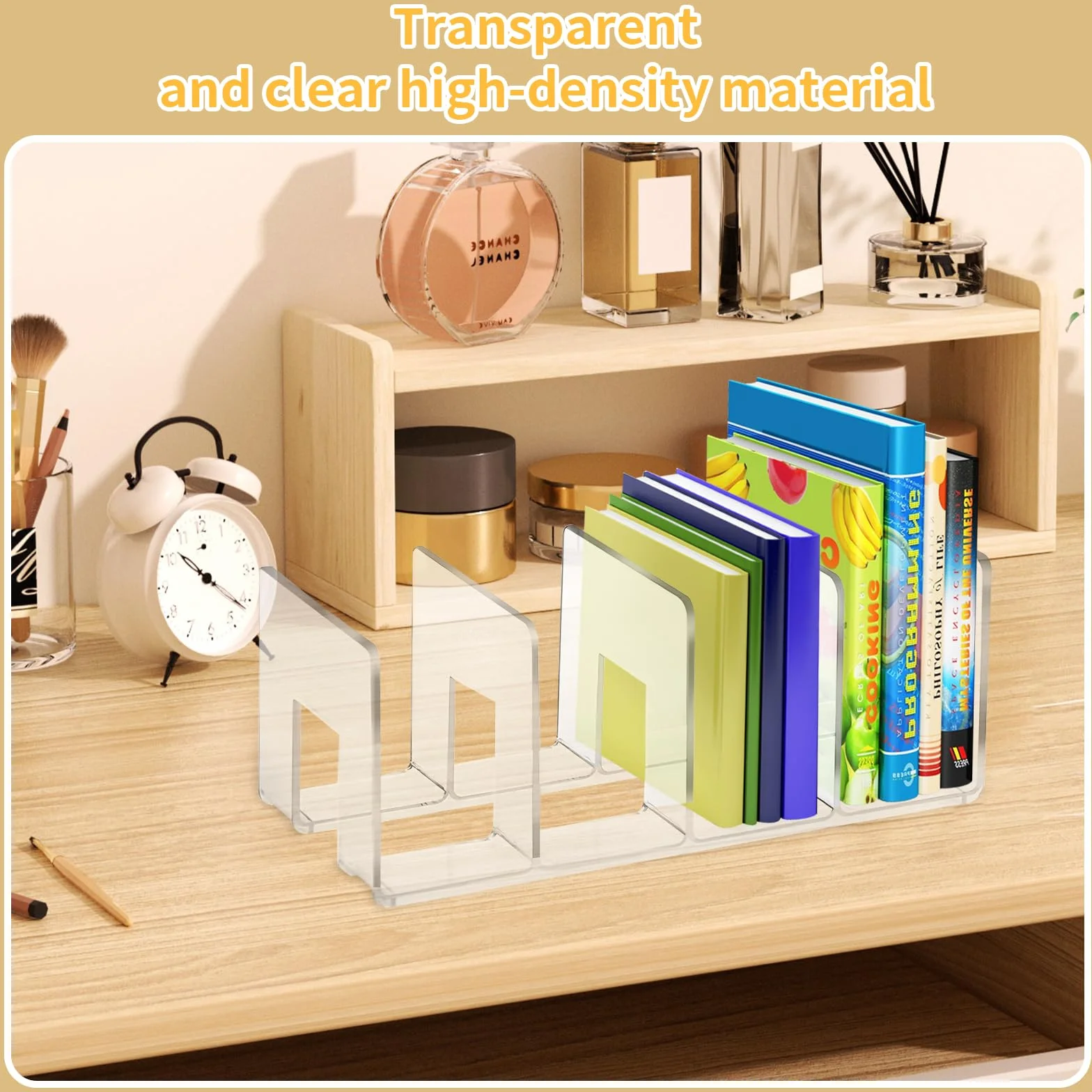 Portariviste in Acrilico con 4 Scomparti, Scaffale a Leva per Riviste, Organizer Multifunzionale per Scrivania in Acrilico, Porta Riviste e Libri per Ufficio e Biblioteca, 32x14,5x13cm (Nero)