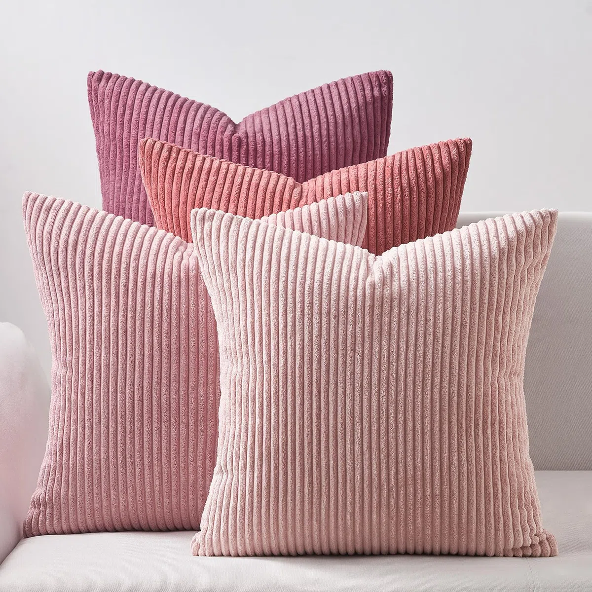 Topfinel Federe Cuscini 50x50 in Velluto a Coste per Divano Rosa Copricuscini Quadrati Elegante Decorativa per Salotto Moderno Cuscino Cerniera Invisibile per Camera da Letto Set 4 Pezzi