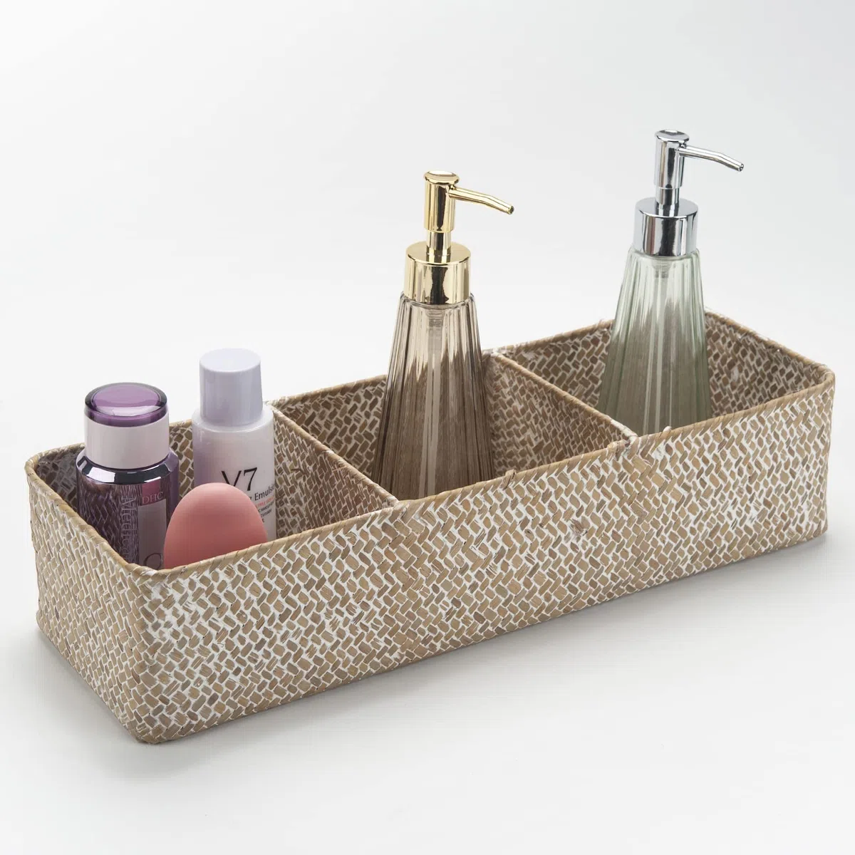Cesta Portaoggetti Seagrass Scatola di Vimini Rettangolare con Scomparti per Organizzare di Carta Igienica Imbiancare (42cm x 14cm x 9cm)