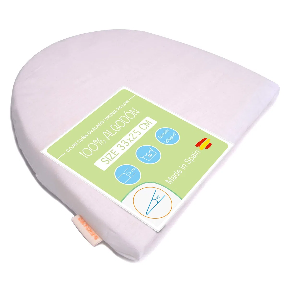 Pekitas - Cuscino antireflusso, cuscino addominale inclinato, cuneo, 33 x 25 cm, per gravidanza, colore bianco