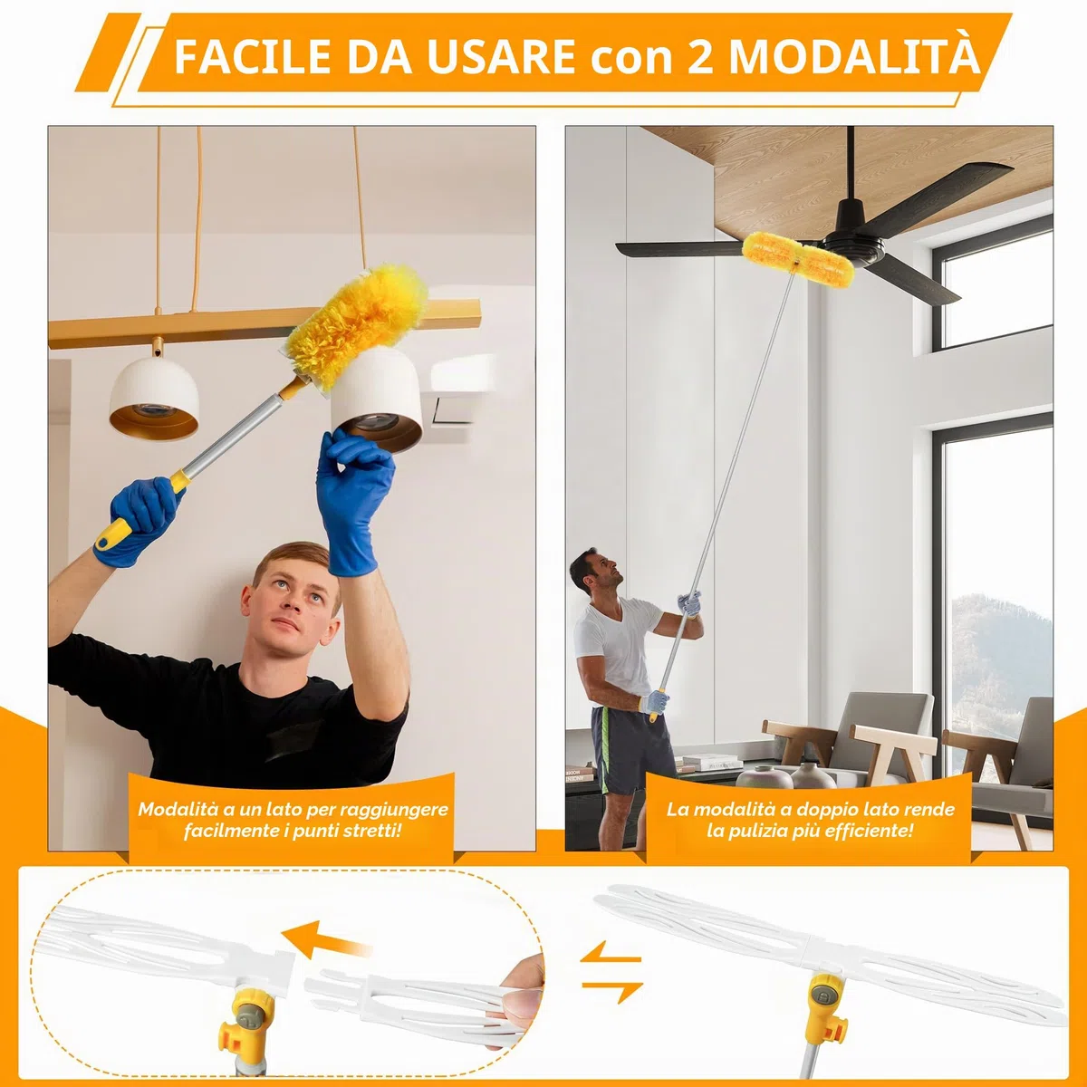 NEWE Duster Piumini Catturapolvere per Swiffer, 20 Piumini e 1 Alluminio Manici Telescopici 167.5 cm, 360 Gradi Cattura e Intrappola Polvere e Sporco con 5X Microfibre