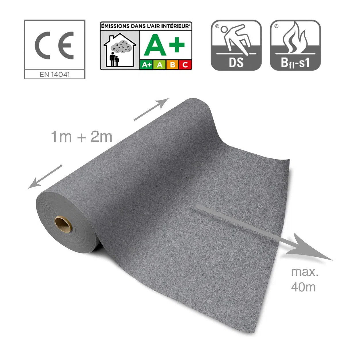 casa pura Tappeto per cerimonia grigio maculato, decorazione per matrimonio, tappeto per passaggio, eventi, compleanno, festa, moquette su misura, 21 colori | ignifugo, 1 m x 2 m