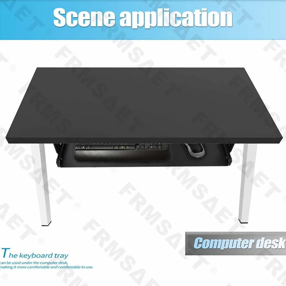 FRMSAET Cassetto per tastiera Vassoio interamente in metallo Materiale 53 cm/ 60 cm/ 76 cm Piattaforma Computer Organizer Home Office Cucina Garage Strumento di archiviazione. (53 cm, nero)